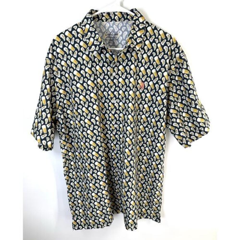 Dri Livin’ Performance Men’s‎ Button Front Shirt XL Beer Oysters Short Sleeve